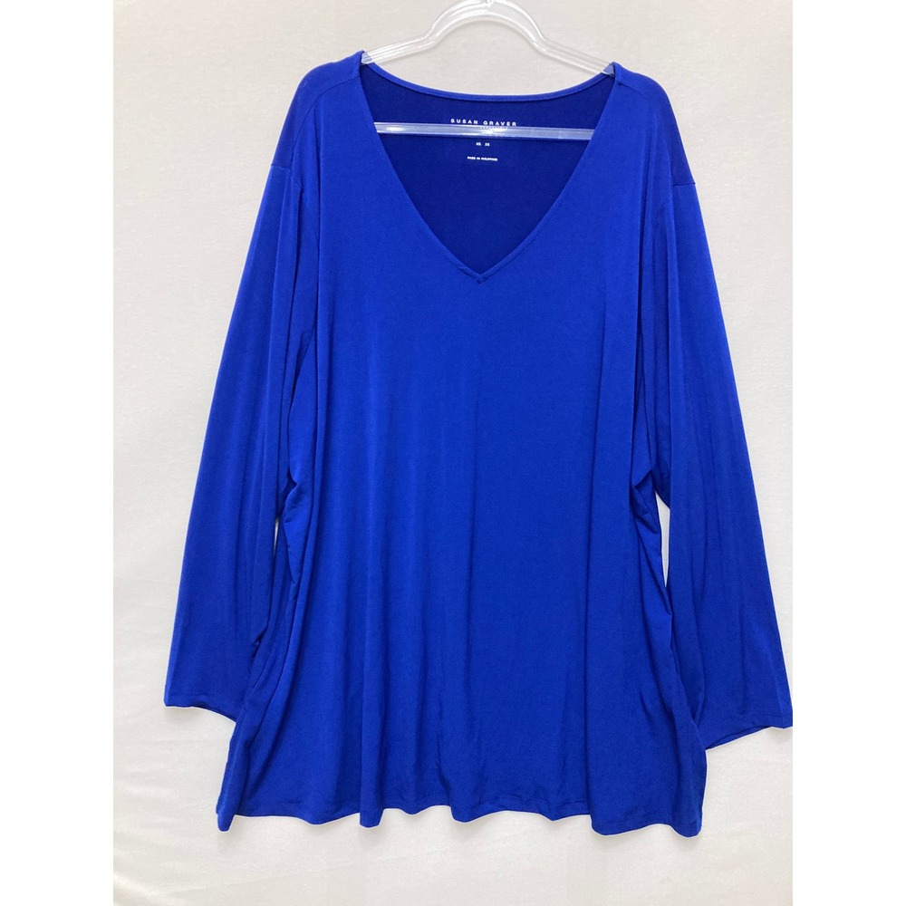 Susan Graver Tunic 5X Royal Blue Long Sleeve V-Neck Stretch Liquid Knit Comfy